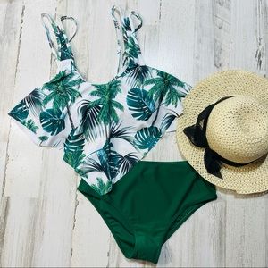 Flounce Tankini Palm Tree Print